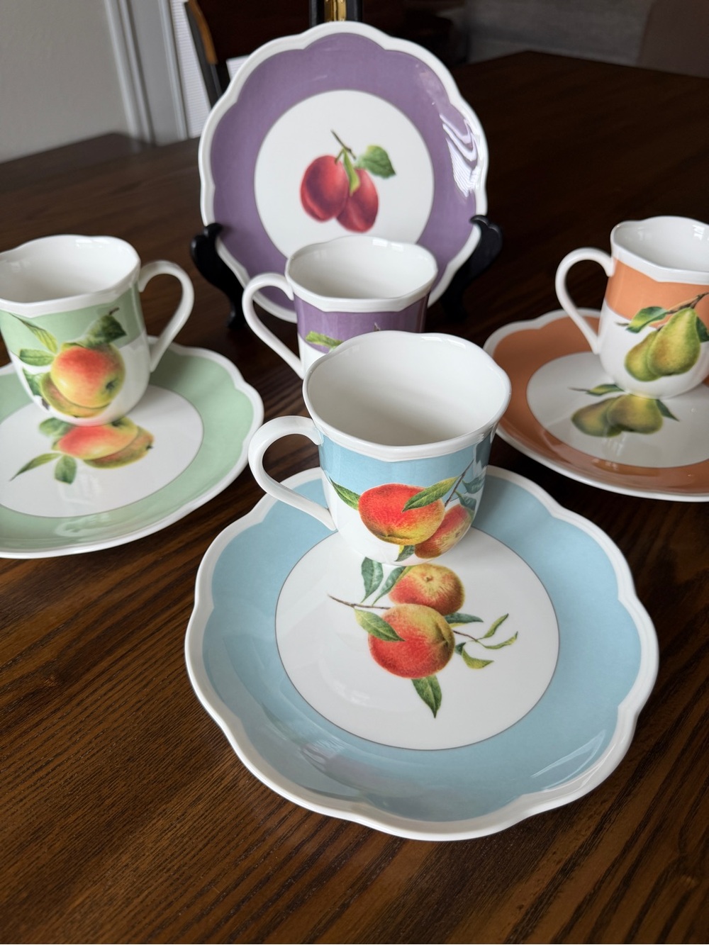 Lenox Orchard in Bloom Teacup and Saucer Set - Blue, Green, Purple, Peach
